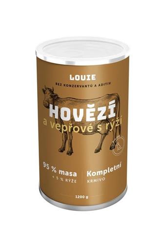 Louie Kompletní krmivo - hovězí a vepřové (95 %) s rýží (5 %) 1200 g