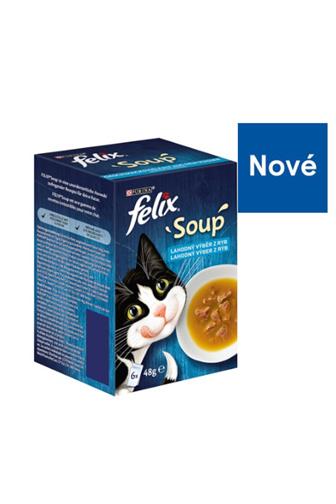 Purina Felix soup s treskou,tuňákem a platýsem 6 x 48 g