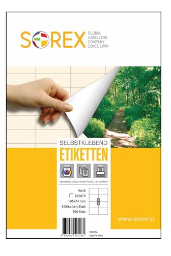 Sorex Etikety arch 105 x 74 mm / 100 ls / 800 etiket 