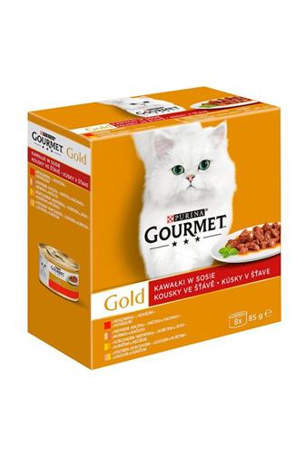 Gourmet Gold kousky ve šťávě hovězí/krůta/losos/kuře 8 x 85 g