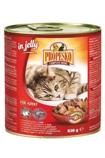 Propesko pro kočky s hovězím a játry v želé 830g