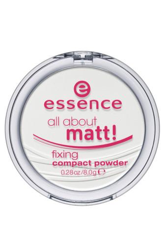 Essence All About Matt! Kompaktní pudr a fixátor v jednom transparentní bílý 8 g 