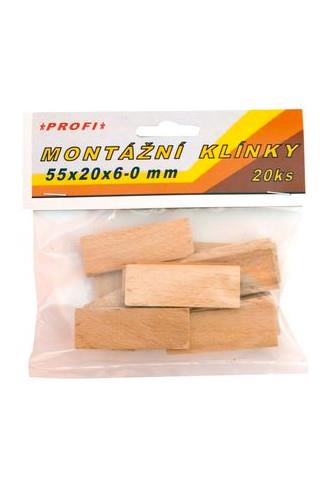 Klínky montážní dubové 55 x 20 x 6-0mm 20 ks