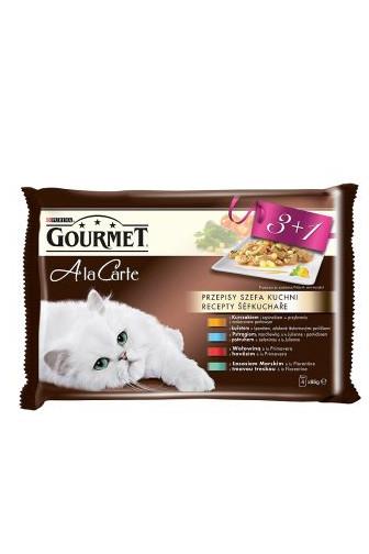  Gourmet A la Carte Multipack 3+1 zdarma (kuře, hovězí, pstruh, tmavá treska) 4 x 85g