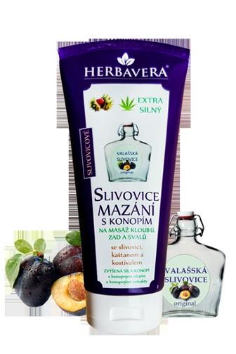 Herbavera Slivovicové mazání s konopím, valašsskou slivovicí, kaštanem a kostivalem 200 ml