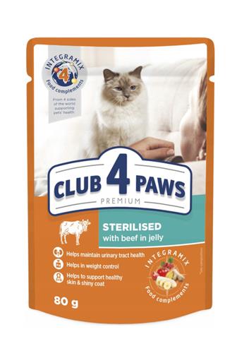 Club 4 Paws kočky steril. s hovězím 80 g