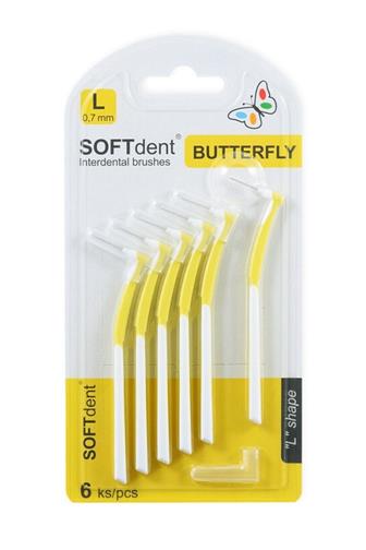 Softdent Butterfly mezizubní kartáček L 0.7 zahnutý 6 ks