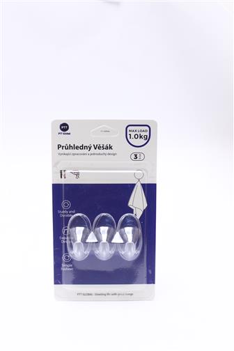 Háček samolepící průsvitný ovál max.hmotnost 1 kg 3 ks