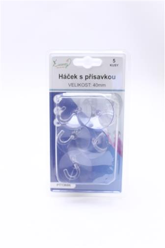 Háček s přísavkou průsvitný kulatý pr.40 mm 5 ks