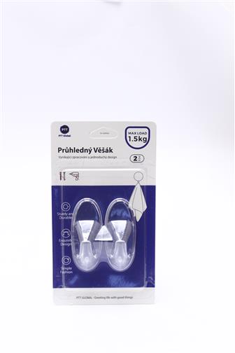 Háček samolepící průsvitný ovál max.hmotnost 1,5 kg 2 ks