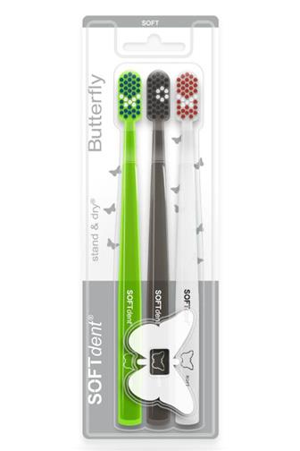 
Softdent Butterfly Stand&Dry soft zubní kartáček 3 ks  